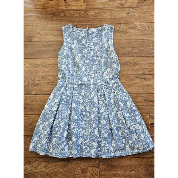 Gap Floral Pleated Fit And Flare Dress Pockets Size 8 Cottagecore Chambray Blue - Picture 6 of 13